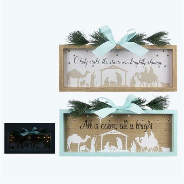 Youngs Wood Framed Nativity LED Light & Artificial, Assorted Color - 2 Piece 60385